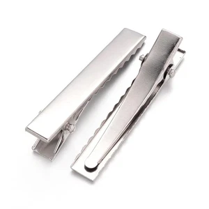 Pinzas para el cabello de cocodrilo de hierro rectángulo plateado 7,5x10x46 mm paquete de 50+ - Imagen 1 de 1