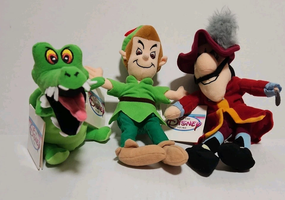 Vintage Lot of 3 Disney Peter Pan/ Captain Hook/ Crock Beanie Plush About 8" - Image 1 of 4