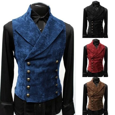 Hommes Gothique Médiéval Double Boutonnage Gilet Cosplay Costume Victorien Neuve - Photo 1/4