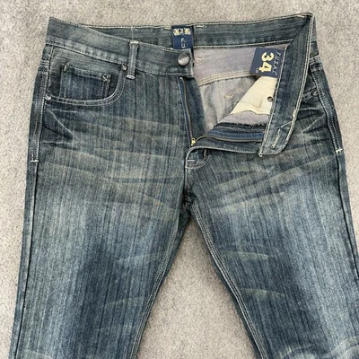 Pantalones de mezclilla FUSAI para hombre 34x30 azul lavado medio tiro medio pierna calce recto Foto 1 de 4