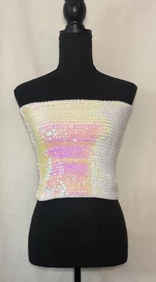 White Iridescent Sequin Tub Stretch Top Or Mini Skirt Festival Clubwear Unbrande - Image 1 of 4