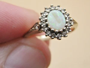 Vintage 9k Yellow Gold Cluster Ring With Opal & Diamond Size K 1/2 - Picture 1 of 5
