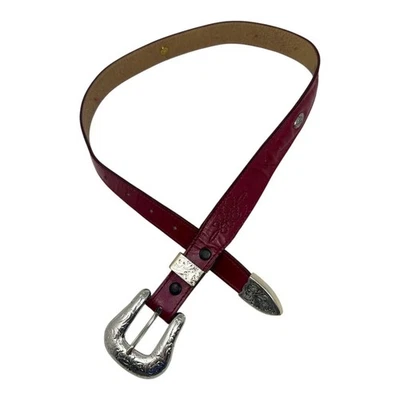 Cinturón de cuero Nocona Western Tooled rojo plateado hebilla para mujer talla 26 Foto 1 de 4