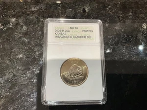 2005-P Kansas State Quarter, ANACS "Soapbox" MS65, Misaligned Clashed Die - Picture 1 of 2