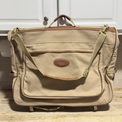 Eddie Bauer Ford Edition Khaki Canvas & Leather Garment Bag + Shave Bag Luggage - Image 1 of 4