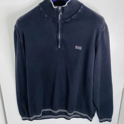 Hugo Boss Zime Golf Mens 1/4 Zip Black Jumper Size 2XL Cotton Green Label - Image 1 of 4