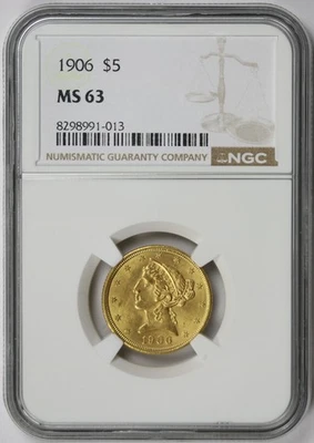 1906 Liberty Head Half Eagle Gold $5 MS 63 NGC - Image 1 of 4