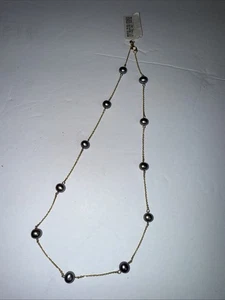 Bridge 14K Gold Opaque Cultured Freshwater Pearl 5.5mm Grey 16” NWT - Picture 1 of 5