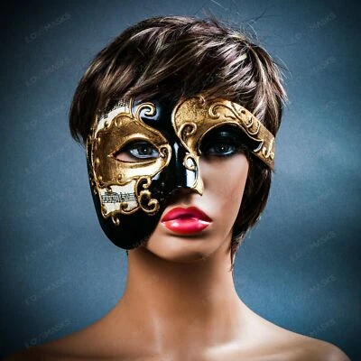 Blac Phantom Of The Opera Musical Gold Lining Masquerade Venetian Men Face Mask - Image 1 of 4