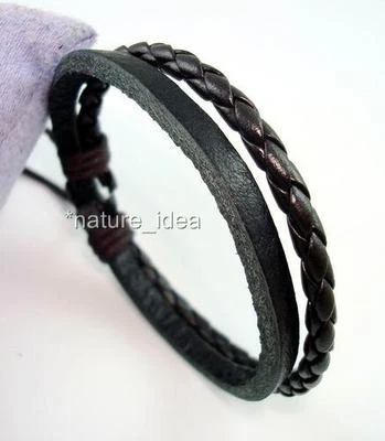 Genial pulsera trenzada de cáñamo de cuero negro ajustable para hombre Foto 1 de 2
