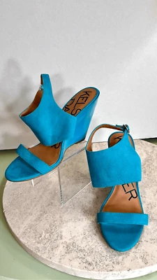 Daga Kelsi para mujer verde azulado gamuza elice punta abierta cuñas con cordones talla 8 Foto 1 de 4