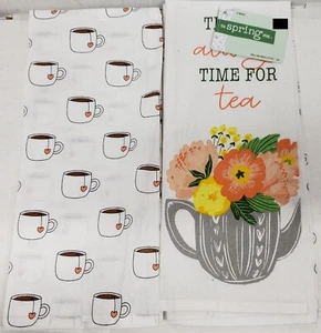 SET OF 2 SAME THIN KITCHEN TOWELS (16"x25") CUPS,THERE IS ALWAYS TIME FOR TEA,HL - Picture 1 of 16