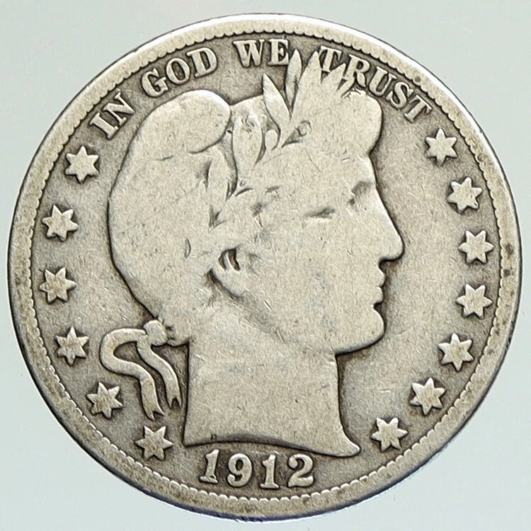 1912 P UNITED STATES Antique Silver 50 Cent Barber 1/2 Half Dollar Coin i111840 - Image 1 of 3