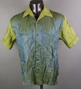 Vintage Mens BC ETHIC Green Metallic Disco Shirt Button Front Size L Rayon Y2K - Picture 1 of 7
