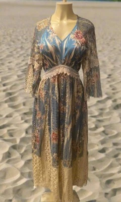 Vestido midi de encaje verde azulado Origami mediano/grande Foto 1 de 4