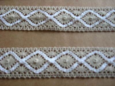 9 1/2 yardas dos tonos precioso vintage crudo algodón suizo ribete de encaje cluny. Foto 1 de 3