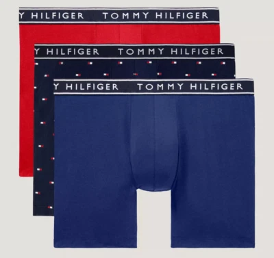 Paquete de 3 calzoncillos boxer TOMMY HILFIGER para hombre ALGODÓN ELÁSTICO ROJO AZUL MARINO talla M Foto 1 de 4