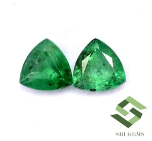 Certified Natural Emerald Trillion Cut Pair 5x5 mm 0.84 CTS Untreated Loose Gems - Picture 1 of 5