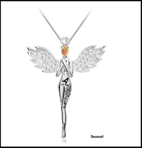 PRECIOSA CADENA Y COLGANTE ALEACIÓN ORO BLANCO ÁNGEL CON ALAS Y CIRCONIOS - Imagen 1 de 1