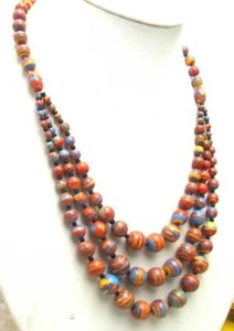 4-12mm Round Red Zebra Stripe Agate Necklace for Women Jewelry 3 Strands 20" - Picture 1 of 72