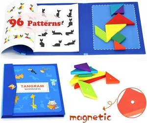 Travel Tangram Puzzle Magnetic Pattern Block Book Road Trip Game Jigsaw Shapes - Picture 1 of 5