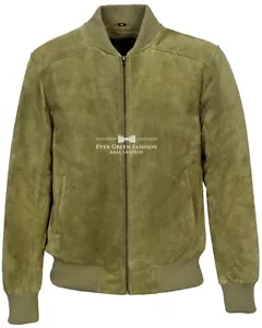 Chaqueta de bombardero de gamuza oliva italiana ajustada de cuero real 275-P años 70 para hombre - Imagen 1 de 6