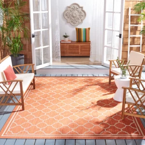 SAFAVIEH Outdoor CY6918-241 Courtyard Terracotta / Bone Rug - Picture 1 of 32
