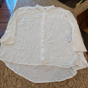 ROAMAN'S Long Sleeve Button Up Tunic Shirt White Lace Stretch 30W Boho Lagenlook - Picture 1 of 14