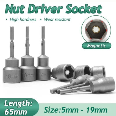 Deepen Hex Magnetic Nut Driver Socket 5mm Round Shank Impact Drill Bits 5-19mm - Image 1 of 4