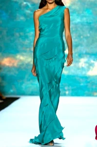 Monique Lhuillier Collection Spring 2013 Runway Blue Green Long Gown Dress US 12 - Picture 1 of 6