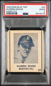 1948 R346 BLUE TINT #20 WARREN SPAHN HAND CUT ROOKIE PSA 2 96146175 - Picture 1 of 2