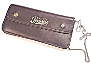 Vintage 1950's Pepsi Cola Leather Zippered Five-Section Money Holder & Chain - Picture 1 of 9