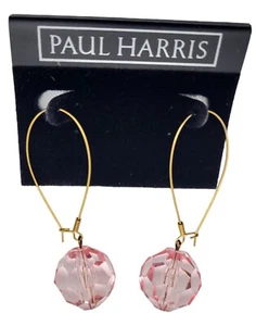 Vintage PAUL HARRIS facettierte rosa Discokugel Ohrringe Acryl Statement NOS - Bild 1 von 4