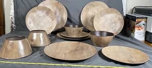 ZLruyao Wood Grain Brown Dinner Service Set Of 4 Melamine - Picture 1 of 6