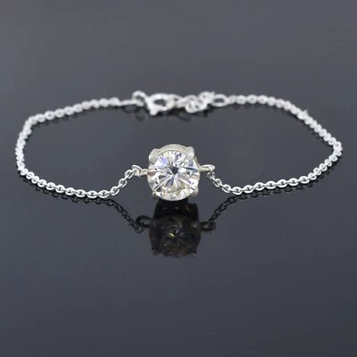 Brazalete 925 con dije de cadena de corte redondo de diamantes blanco roto de 2,60 quilates Foto 1 de 4