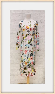 Neu Wanssy Damen langarm Kleid Tüll Stickerei Blumen weiß Größe XS 606-5001 - Bild 1 von 5