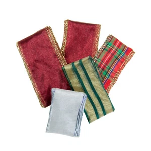 Nastro regalo artigianale bordato filo metallico organza semi trasparente rosso plaid taglio sfuso lotto - Foto 1 di 3
