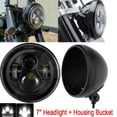 Cubo de carcasa de faro LED redondo de 7" para Harley Fatboy Heritage Softail FLST Foto 1 de 4