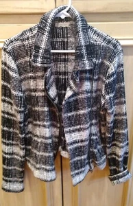 Moto ....Lucky Brand Harper Tweed Moto Jacket Black Gray plaid Zippers  Large   - Picture 1 of 12