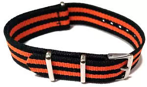 10.75" Long EZ Install ONE PIECE Black Orange Striped Nylon Fits 18mm Watch Band - Picture 1 of 6