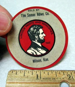 vintage Somer Hardware store Wilson Kansas Decal sticker, Abraham Lincoln image - Picture 1 of 1