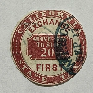 CALIFORNIA EXCHANGE STATE TAX 20C RED WHITE WELLS FARGO & CO. CANCEL - Picture 1 of 3