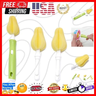 Juego de cepillos de limpieza de biberón suave con cabezales de esponja intercambiables Foto 1 de 4