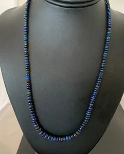 Womens Black Fire Opal Native American Sterling Silver Bead Necklace 00979 - Picture 1 of 12