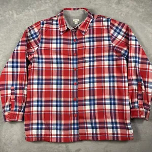 Ll Bean Sherpa Lined Flannel Shirt Womens Medium Red Plaid Button Up Shirt Thick - Picture 1 of 10