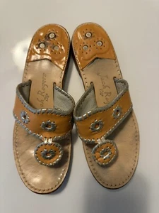 Jack Rogers Sandals Size 8M Orange Classic Leather Jacks Beach Preppy Low Heel - Picture 1 of 4