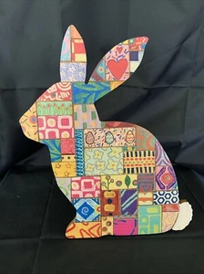 HOLZ PATCHWORK HASE Wand & freistehendes Dekor BoHO Landhaus Kern signiert - Bild 1 von 7