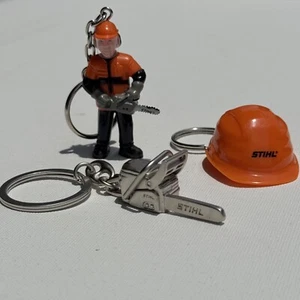 STIHL Original Logo Key Ring Metal Chainsaw + Helmet + Woodman - Picture 1 of 5