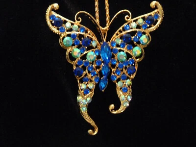 Betsey Johnson Doble Cristal Azul Mariposa Colgante Largo Collar Dorado ¡Nuevo! Foto 1 de 4