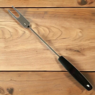 Vintage Foley Serving Fork Meat USA MCM Black Handle Retro Chrome Plated Carving - Image 1 of 4